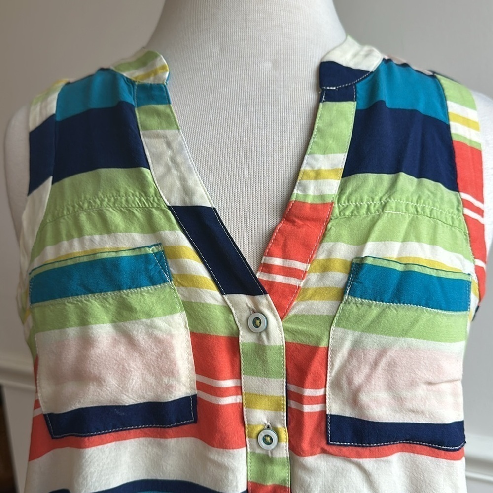 Anthropologie Maeve Sunseeker Rainbow Striped Sleeveless Blouse, Size 4P EUC - Picture 3 of 9